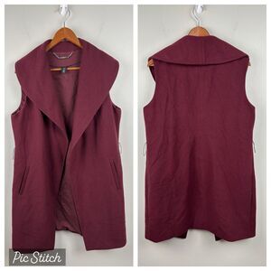 White House Black Market S/M Long Burgundy Vest Polyester Rayon Spandex- No Belt